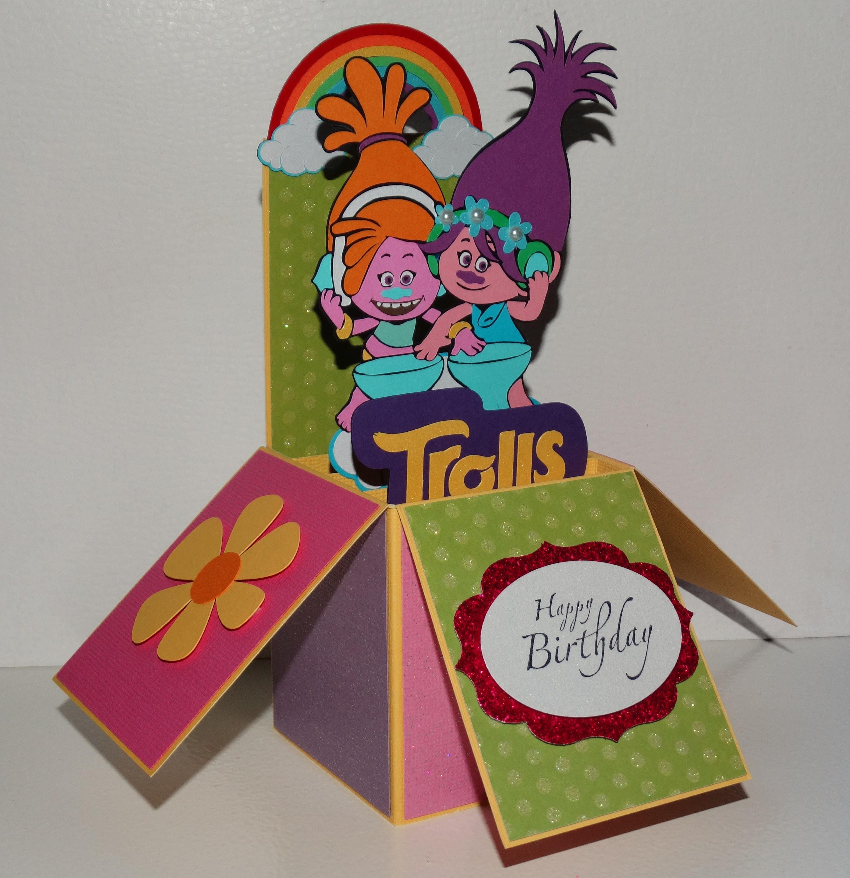 Trolls Happy Birthday 3D handmade pop up greeting card