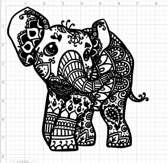 Mandala Style Baby Elephant SVG PDF EPS Dxf & Studio 3 Cut