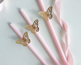 Butterfly straws- Butterfly themed- butterfly party- Graden party- set of 12 butterfly straws- fairy themed party- First birthday party-