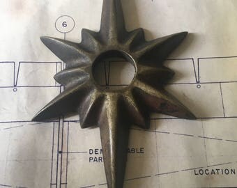 Mid Century Modern Starburst Sunburst Cast Solid Brass Escutcheon Plate