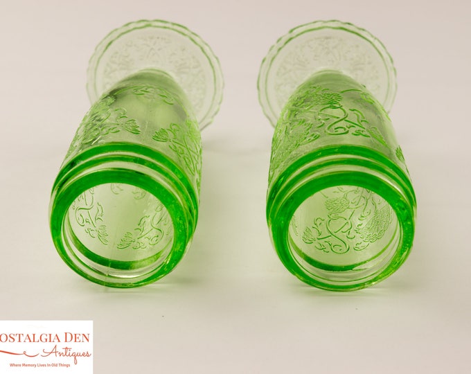 Vintage Salt & Pepper Shakers | Hazel Atlas Florentine 1 Pattern | Green Depression Glass