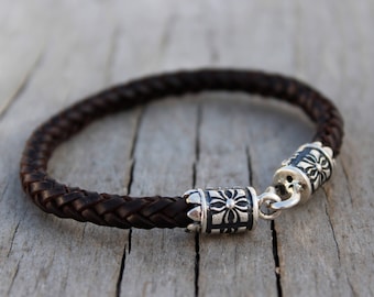 Groomsmen bracelet sterling silver bracelet Personalized leather bracelet.Unique bracelet Gift for him gift for her couple bracelet custom