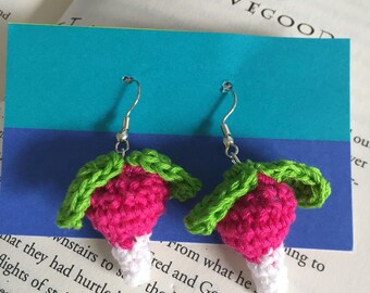 Luna Lovegood radish earrings - Harry Potter- novelty earrings - crochet - vegetable earrings
