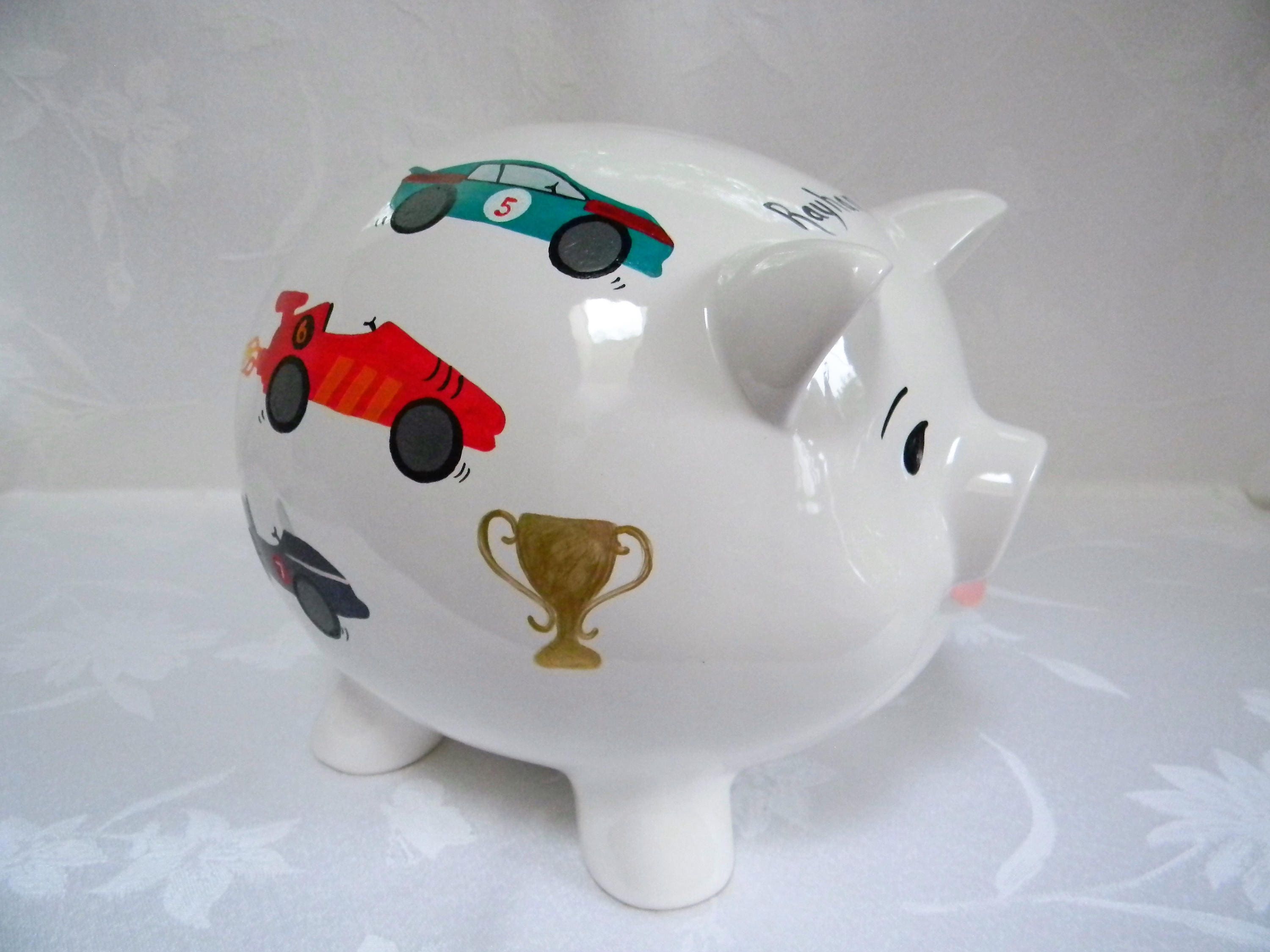 Race car piggy bankPiggy bank personalized piggy bank
