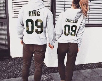 King and Queen matching Sweaters, King and Queen Couples Hoodie Set, King and Queen pullover, Custom Sweaters with Custom Numbers