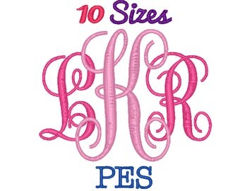 Vine Interlocking Font Monogram Embroidery Font Machine Embroidery Fonts PES Format File Pack Set 10 Sizes Digital Design Instant Download