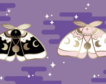 PREORDER - Moon Moth pin, hard enamel pin // Insect lover golden moth pin with moon phases