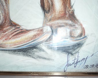 Original Colored Pencil Drawing. Cowboy boots. Western style.
