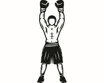 Boxer #3 Hands Up Winner Champion Boxing Gloves Ring Fight Fighting Mma Logo .SVG .EPS .PNG Digital Clipart Vector Cricut Cut Cutting File