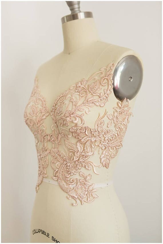 2x large ROSÉ GOLD mirrored lace flower appliqué, Lace flower, Wedding