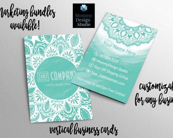 Teal WaterColor Mandala Business Card - HO Approved - caught in the wild card - legging - Customizable for your business - bundles available