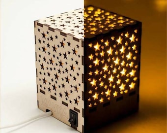 Lantern Light, Lantern Night Lights, Lantern Stars Lamp, Wooden Present Lamp, Lightbox Decorative Lamp, Home Living Decor, Plywood Lamp