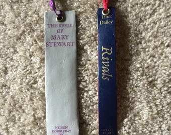 Lot of two antique bookspine handmade bookmarkers