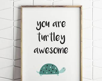 70% OFF SALE turtle decor, turtle printable, green turtle print, beach decor kids, childrens beach decor, kids beach art, digital poster