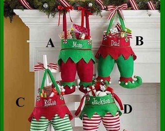Personalized Christmas Stockings, Christmas Stocking, Holiday Decor, Elf Stocking, Santa Sack, Whimsical Stocking, Stripes, Solids, Name