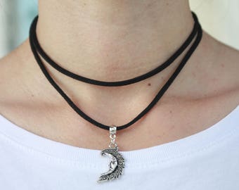 moon choker 90s choker 90's choker string choker boho choker simple choker hipster choker cute choker teen choker black choker