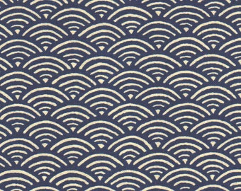 coupon 50 x 55 cm fabric Japanese geometric waves dark blue