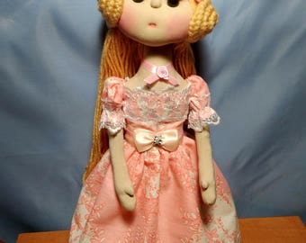 Textile doll Collectable Doll Interior Princess Soft toy Present for girls Art Doll OOAK Pink doll Blond doll Gift for goddaughter Happy toy