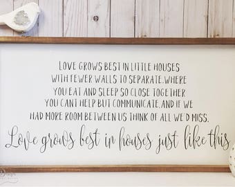 Love Grows Best In Little Houses, wood sign, rustic wooden sign, rustic decor, farmhouse decor, farmhouse sign, home decor, wall decor