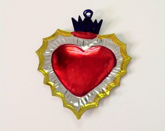 Tin Heart Plaque Handmade Mexican Tin Wall Ornament Mexican Folk Art Recycled Art Hammered