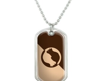 Cat Sitting Silhouette Military Dog Tag Pendant Necklace with Chain
