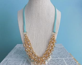Layered Crystal Necklace on Chain and Microsuede