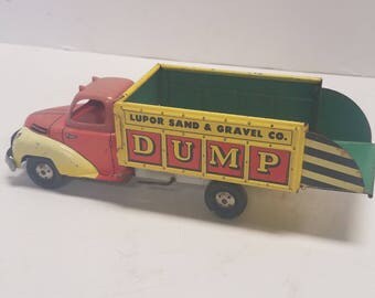 Rare Vintage Antique Tin toy Litho Friction Dump Truck, Lupor Made in U.S.A.