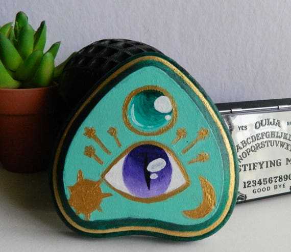 Painted Wood Plaque Ouija Board Planchette