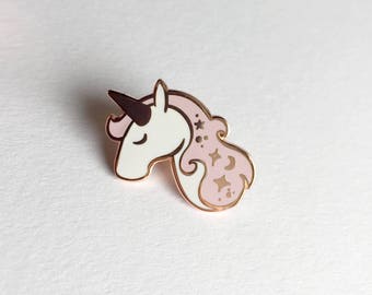 Unicorn Enamel Pin - Lapel Pin - Pink, White and Copper Unicorn
