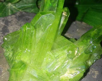 Light Green Mystic Aura Quartz Crystal Cluster