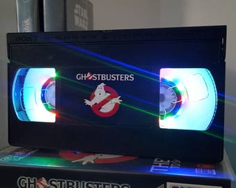 Retro VHS Ghostbusters Night Light Table Lamp. Order any film! Great personal gift. Man Cave. Office, bedroom.
