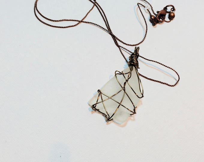 Boho gift Pendant Necklace Cute gift Wire wrapped Beach Glass Necklace