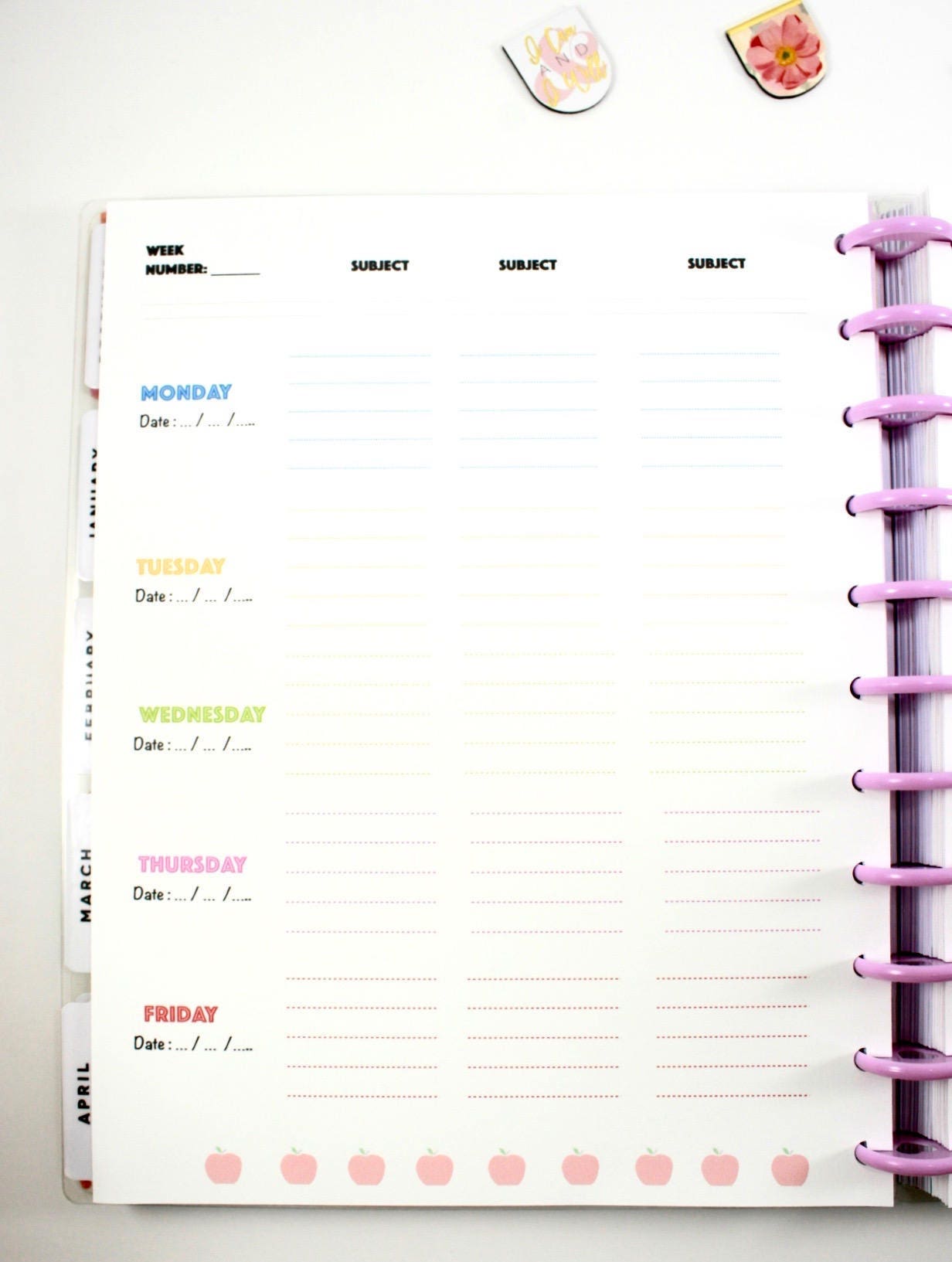 Digital big teacher happy planner weekly subjects refills