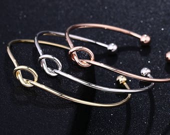 Gold/rose gold/silver knot bracelet, knot bracelet, bridesmaid bracelet, tie the knot bracelet, love knot bracelet, knot bangle bracelet