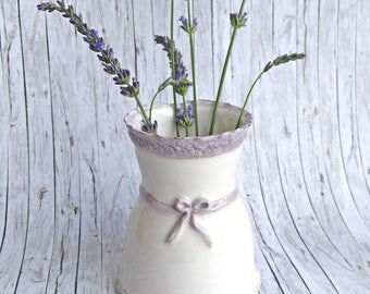 White Ceramic Vase Bud Vase Shabby Vase Shabby Chic Decor Pottery Vase Shabby Chic Ceramic Flower Vase White Home Decor White Vase