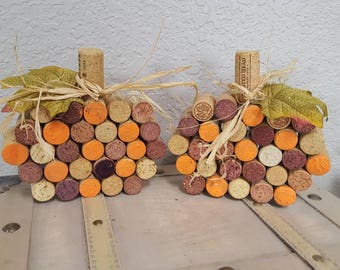 2 Pumpkins made of wine corks, fall decor, pumpkin decor, autumn decor, wine cork decor, wine corks, cork pumpkins, shelf decor, home decor
