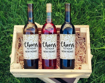 Custom wine label, realtor gift, stock the bar, congrats new home, new homeowner, wine bottle labels, printable wine label, new beginnings,
