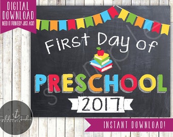First Day of Preschool Sign - 1st Day of Preschool Sign - First Day of School - Photo Prop - Chalkboard - Printable, Instant Download