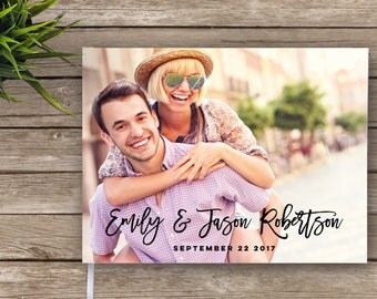 Photo Wedding Guest Book, Photo guest book, Brush Calligraphy script, Custom Guest Book, Personalized Guest Book, add your photo