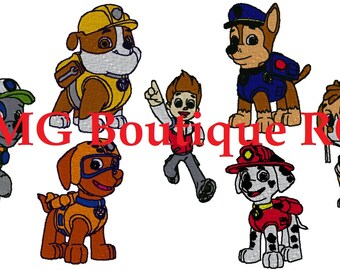 set of Paw Patrol embroidery design ( Chase, Marshall, Rocky, Zuma, Rubble, Skye and Ryder )