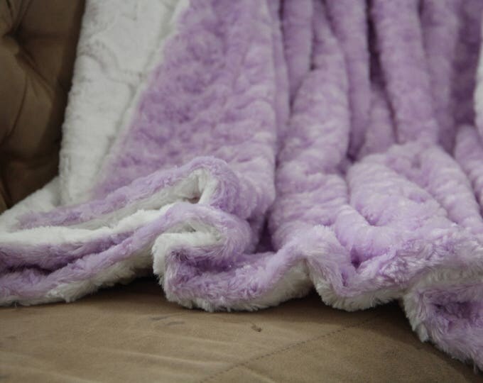 Adult Minky Blanket, Child Minky Blanket, White & Lavender Minky Blanket, Sofa Throw, Faux Fur Blanket, Valentines Day Gift for Her