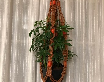 Macrame Plant Hanger, Vintage Macrame, Jute Macrame Planter, Beaded Plant Hanger, Boho Planter, Macrame Planter