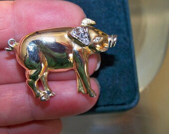 Vintage Adorable Rhinestone Piglet Brooch
