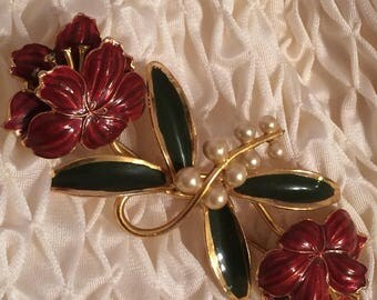 Goldtone Double Flower Bloom Brooch