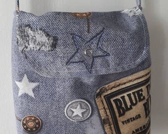 Printed Jeans canvas shoulder bag
