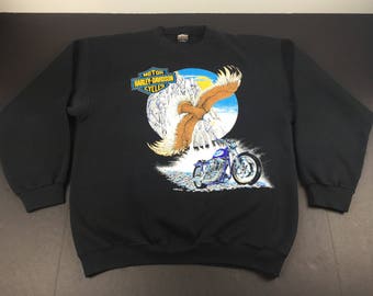 Vintage 90s Harley Davidson Motorcycles crewneck sweatshirt mens L bald eagle FXR