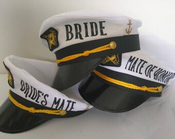 Captains hat, Bridal, Bachelorette, Bride, Maid of honor,bridesmaid, Mate, Lets Get Nauti, Let's get ship faced, w/wo veil- Personalized