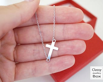 Sterling silver sideways cross necklace, sideways cross charm, celebrity inspired jewellery, jewelry, sterling silver jewelry, jewelry gift
