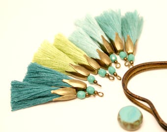 8 tassels Mint, Emerald, lime green, sea green