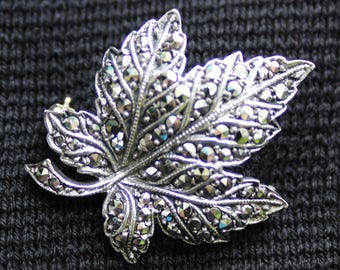 Vintage Silver Marcasite Maple Leaf Pin
